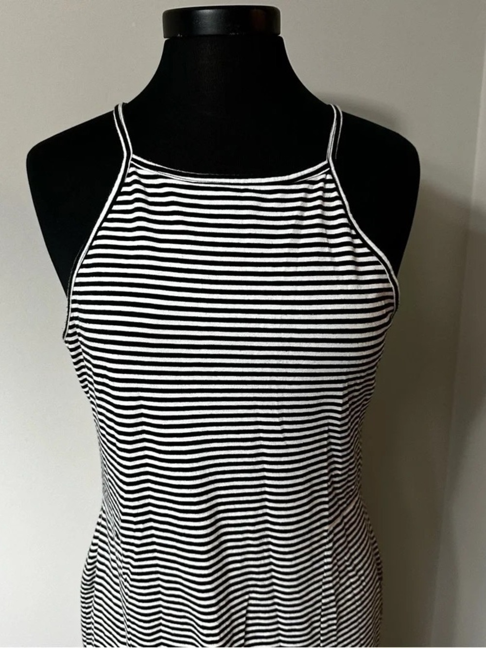 Striped Black and White Maxi Dress - Sleeveless Halter Style